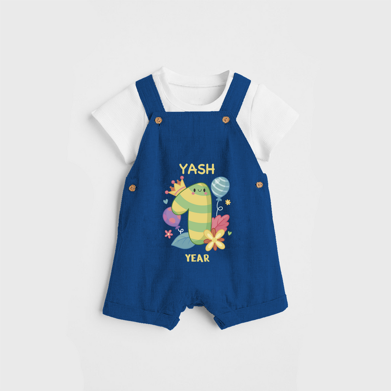 Memorialize your little one's 1st year birthday with a personalized Dungaree - COBALT BLUE - 0 - 5 Months Old (Chest 17")