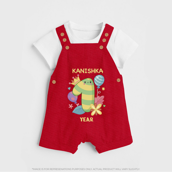 Celebrate Baby's 1st Year | Custom Dungaree Set | Premium Cotton - RED - 0 - 5 Months Old (Chest 18")