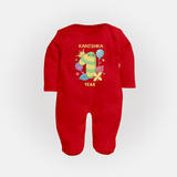 Celebrate Baby's 1st Year | Custom Full Sleeve Bodysuit/ Sleep Suit/ Jumpsuit | Premium Cotton - RED - New Born (Chest 7.5")