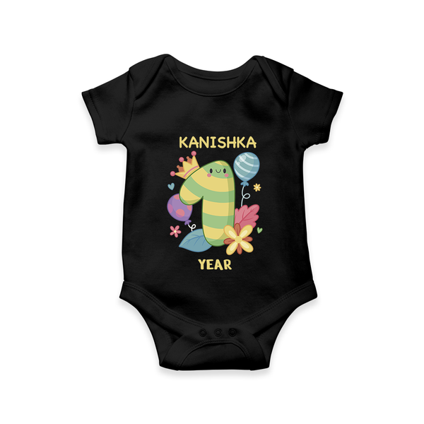 Celebrate Baby's 1 Year | Custom Romper/Onesie | Premium Cotton - BLACK - New Born (Chest 14")