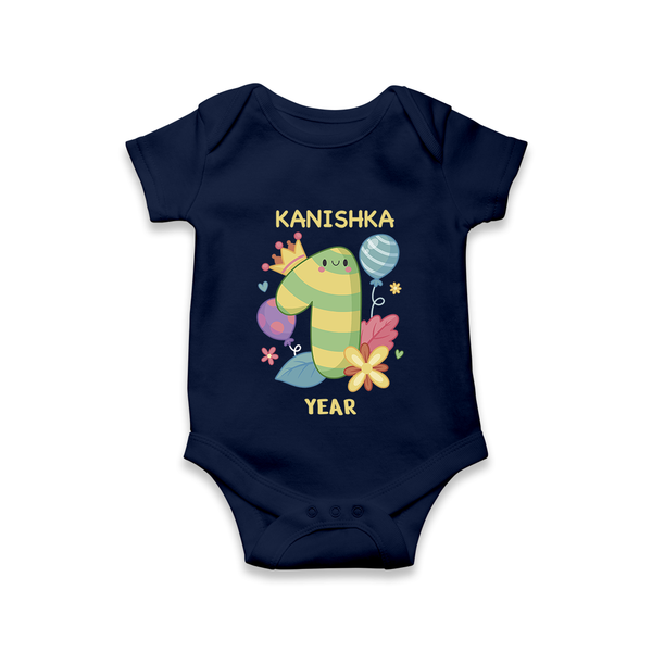 Celebrate Baby's 1 Year | Custom Romper/Onesie | Premium Cotton - NAVY BLUE - New Born (Chest 14")