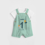 Celebrate The 1st Month Birthday Custom Dungaree, Personalized with your Baby's name - LIGHT GREEN - 0 - 5 Months Old (Chest 17")