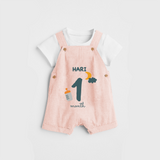 Celebrate The 1st Month Birthday Custom Dungaree, Personalized with your Baby's name - PEACH - 0 - 5 Months Old (Chest 17")