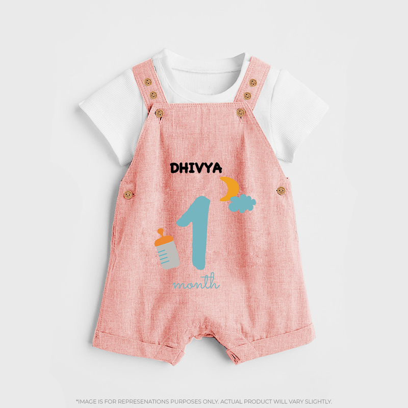 Celebrate Your Baby's First Month With Our Uniquely Customized Baby Dungaree Set, Designed For Precious Moments - PEACH - 0 - 5 Months Old (Chest 18")