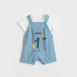Celebrate The 1st Month Birthday Custom Dungaree, Personalized with your Baby's name - SKY BLUE - 0 - 5 Months Old (Chest 17")
