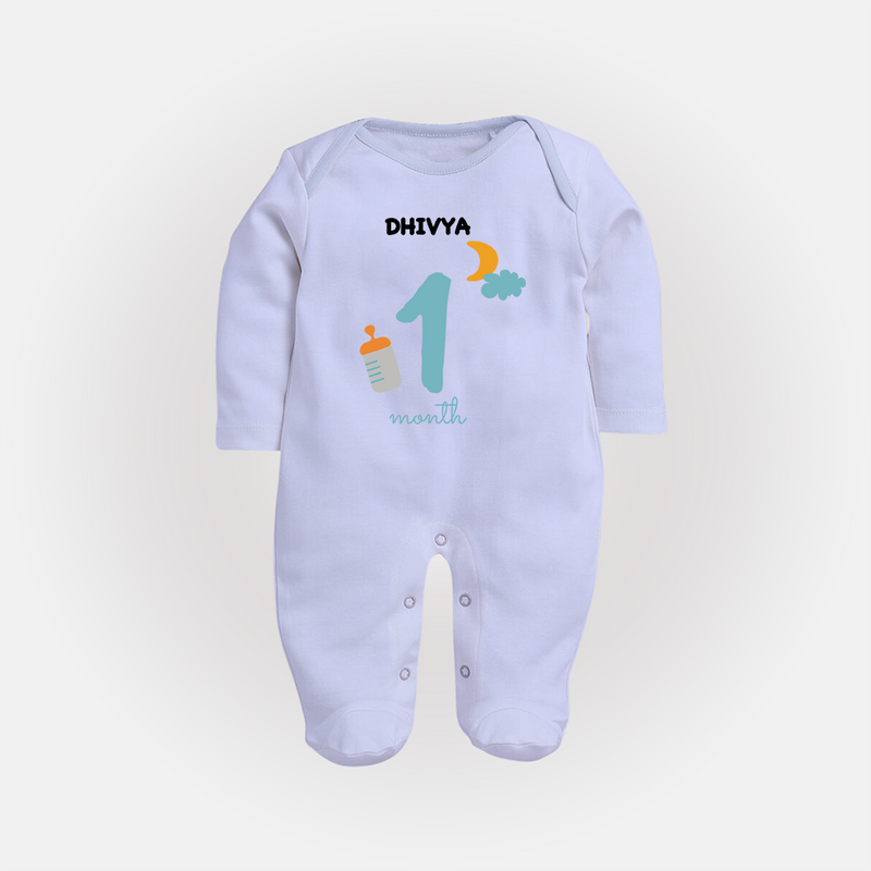 Celebrate Your Baby's First Month With Our Uniquely Customized Baby Sleep Suit, Designed For Precious Moments - BABY BLUE - New Born (Chest 7.5")