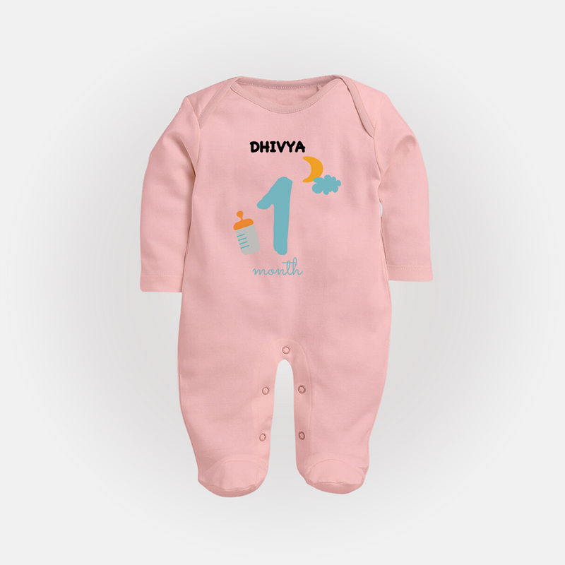 Celebrate Your Baby's First Month With Our Uniquely Customized Baby Sleep Suit, Designed For Precious Moments - BABY PINK - New Born (Chest 7.5")