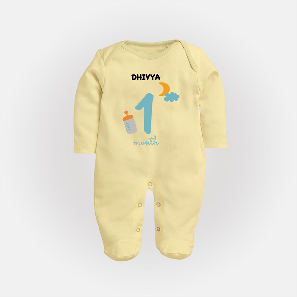 Celebrate Your Baby's First Month With Our Uniquely Customized Baby Sleep Suit, Designed For Precious Moments - PASTEL YELLOW - New Born (Chest 7.5")