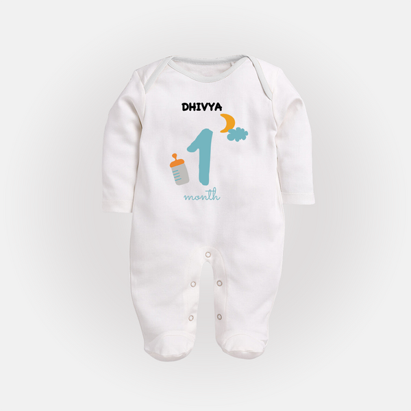 Celebrate Your Baby's First Month With Our Uniquely Customized Baby Sleep Suit, Designed For Precious Moments - WHITE - New Born (Chest 7.5")