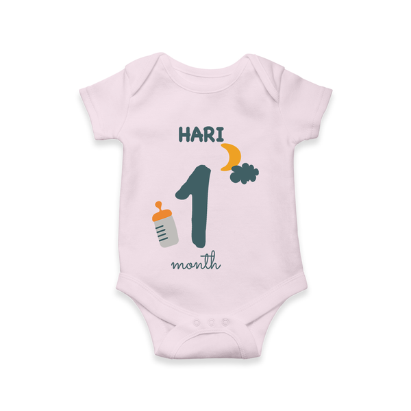 Celebrate The 1st Month Birthday Custom Romper, Personalized with your Baby's name - BABY PINK - 0 - 3 Months Old (Chest 16")