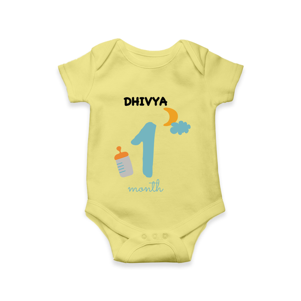 1 Month Old Baby Clothing | Custom Romper/Onesie Design | Ideal for Gifting - PASTEL YELLOW - New Born (Chest 14")