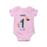 Celebrate The 1st Month Birthday Custom Romper, Personalized with your Baby's name - PINK - 0 - 3 Months Old (Chest 16")