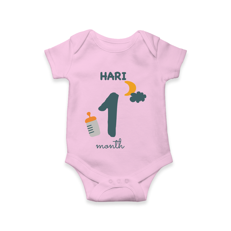 Celebrate The 1st Month Birthday Custom Romper, Personalized with your Baby's name - PINK - 0 - 3 Months Old (Chest 16")