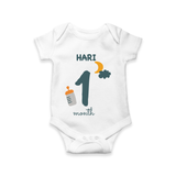 Celebrate The 1st Month Birthday Custom Romper, Personalized with your Baby's name - WHITE - 0 - 3 Months Old (Chest 16")