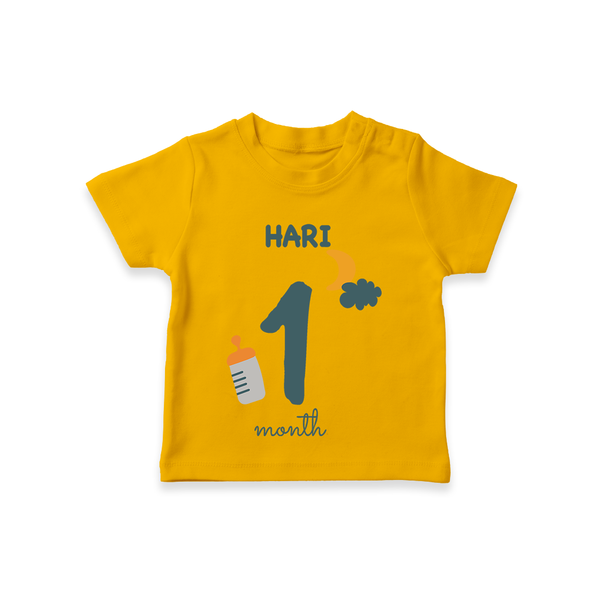 Celebrate The 1st Month Birthday Custom T-Shirt, Personalized with your Baby's name - CHROME YELLOW - 0 - 5 Months Old (Chest 17")