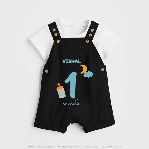 1 Month Old Baby Clothing | Custom Dungaree Set Design | Ideal for Gifting - BLACK - 0 - 5 Months Old (Chest 18")