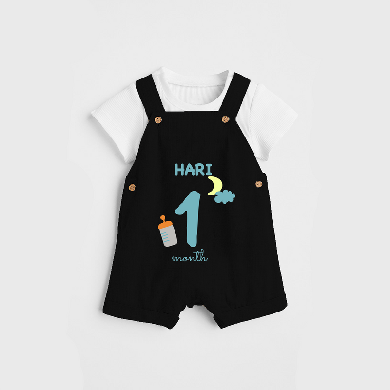 Celebrate The 1st Month Birthday Custom Dungaree, Personalized with your Baby's name - BLACK - 0 - 5 Months Old (Chest 17")