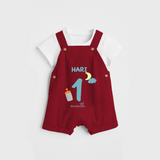 Celebrate The 1st Month Birthday Custom Dungaree, Personalized with your Baby's name - RED - 0 - 5 Months Old (Chest 17")