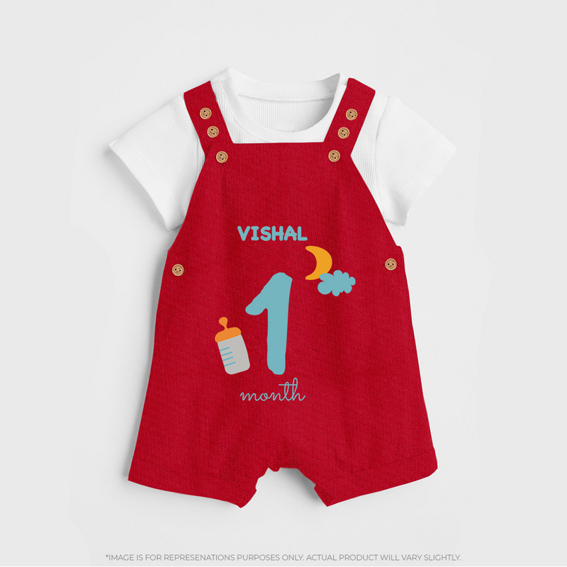 Celebrate Your Baby's First Month With Our Uniquely Customized Baby Dungaree Set, Designed For Precious Moments - RED - 0 - 5 Months Old (Chest 18")