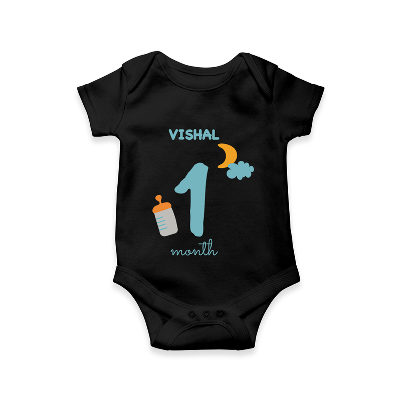 Celebrate Your Baby's First Month With Our Uniquely Customized Baby Romper, Designed For Precious Moments - BLACK - 0 - 3 Months Old (Chest 16")