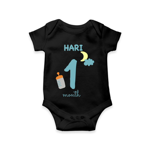 Celebrate The 1st Month Birthday Custom Romper, Personalized with your Baby's name - BLACK - 0 - 3 Months Old (Chest 16")