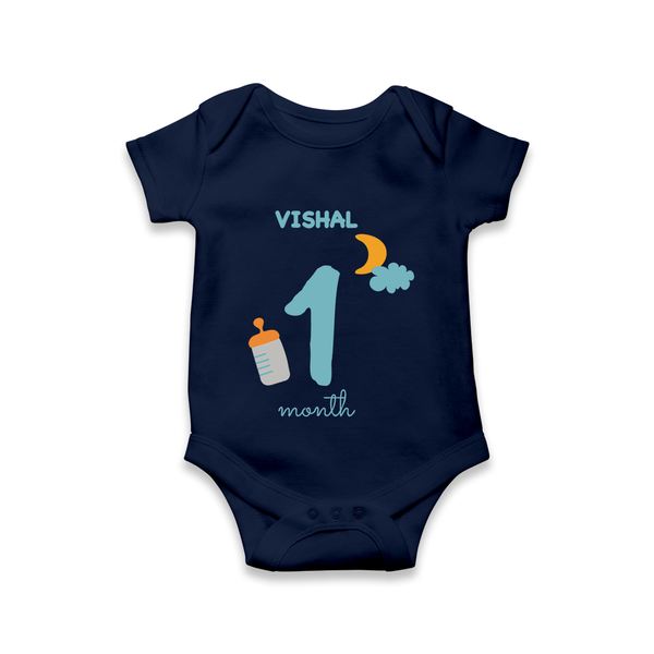 1 Month Old Baby Clothing | Custom Romper/Onesie Design | Ideal for Gifting - NAVY BLUE - New Born (Chest 14")