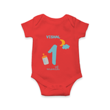 Celebrate Your Baby's First Month With Our Uniquely Customized Baby Romper, Designed For Precious Moments - RED - 0 - 3 Months Old (Chest 16")