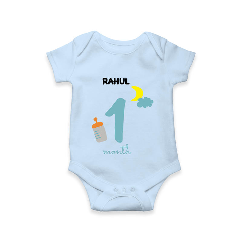 Celebrate Your Baby's First Month With Our Uniquely Customized Baby Romper, Designed For Precious Moments - BABY BLUE - 0 - 3 Months Old (Chest 16")