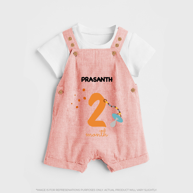 Celebrate Your Baby's Second Month With Our Uniquely Customized Baby Dungaree Set, Designed For Precious Moments - PEACH - 0 - 5 Months Old (Chest 18")