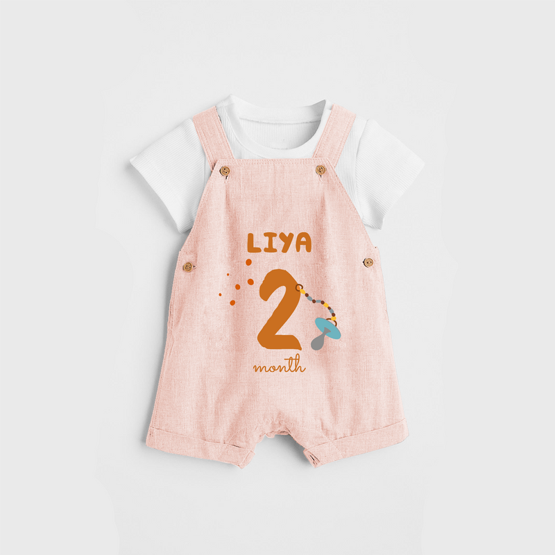 Celebrate The 2nd Month Birthday Custom Dungaree, Personalized with your Baby's name - PEACH - 0 - 5 Months Old (Chest 17")