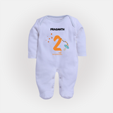 Celebrate Your Baby's Second Month With Our Uniquely Customized Baby Sleep Suit, Designed For Precious Moments - BABY BLUE - New Born (Chest 7.5")