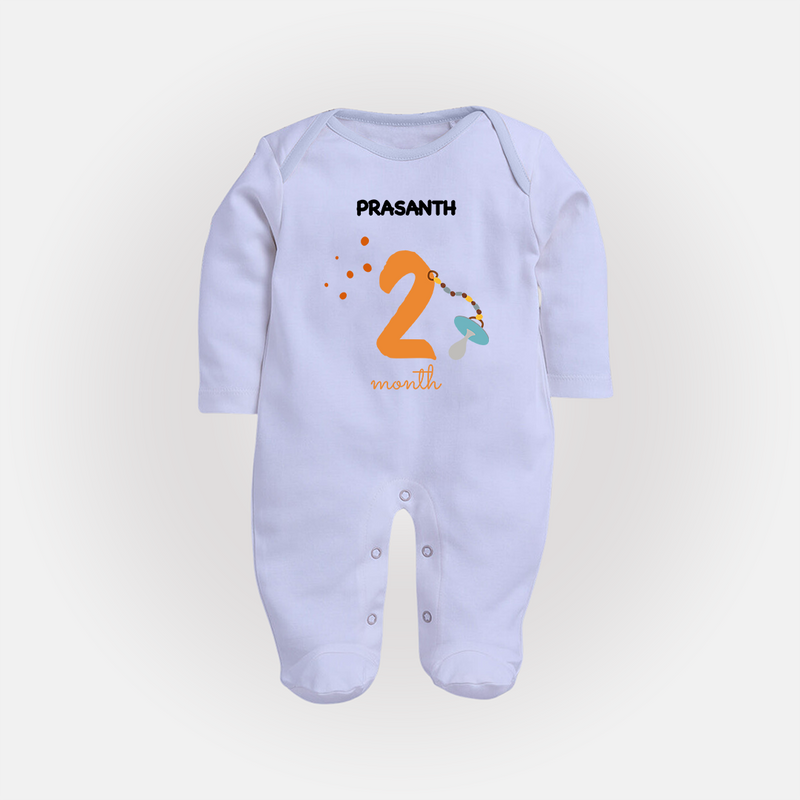 Celebrate Your Baby's Second Month With Our Uniquely Customized Baby Sleep Suit, Designed For Precious Moments - BABY BLUE - New Born (Chest 7.5")