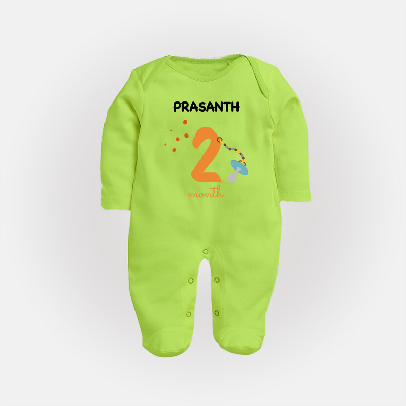 2 Month Old Baby Clothing | Custom Full Sleeve Bodysuit/ Sleep Suit/ Jumpsuit Design | Ideal for Gifting - LIME GREEN - New Born (Chest 7.5")