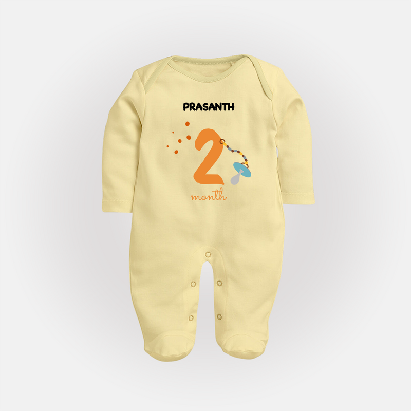 Celebrate Your Baby's Second Month With Our Uniquely Customized Baby Sleep Suit, Designed For Precious Moments - PASTEL YELLOW - New Born (Chest 7.5")