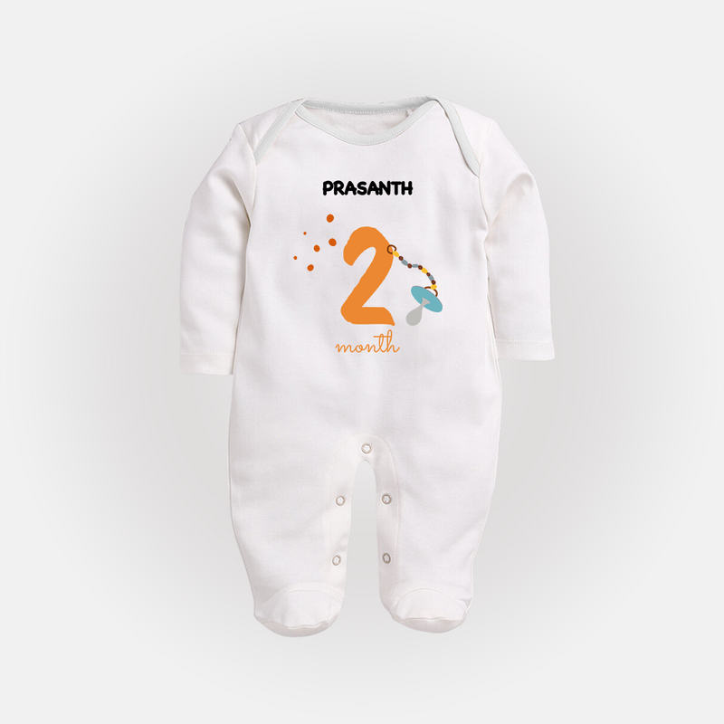 Celebrate Your Baby's Second Month With Our Uniquely Customized Baby Sleep Suit, Designed For Precious Moments - WHITE - New Born (Chest 7.5")