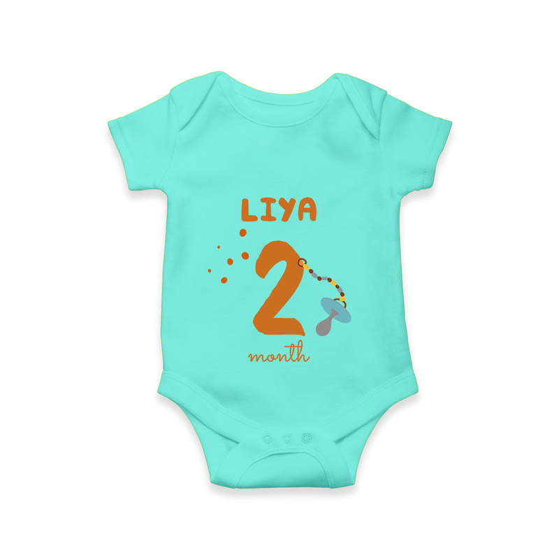 Celebrate The 2nd Month Birthday Custom Romper, Personalized with your Baby's name - ARCTIC BLUE - 0 - 3 Months Old (Chest 16")