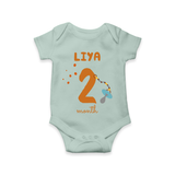 Celebrate The 2nd Month Birthday Custom Romper, Personalized with your Baby's name - MINT GREEN - 0 - 3 Months Old (Chest 16")