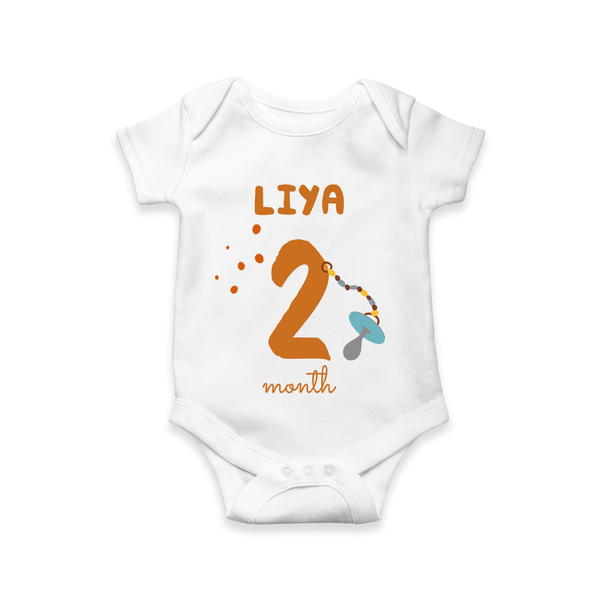 Celebrate The 2nd Month Birthday Custom Romper, Personalized with your Baby's name - WHITE - 0 - 3 Months Old (Chest 16")