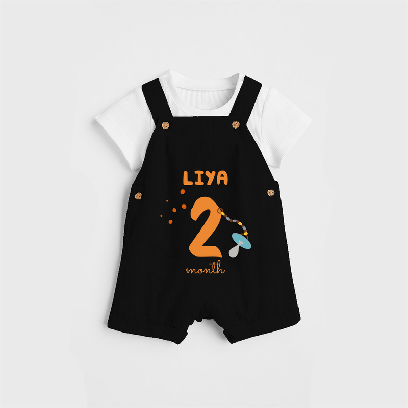 Celebrate The 2nd Month Birthday Custom Dungaree, Personalized with your Baby's name - BLACK - 0 - 5 Months Old (Chest 17")