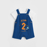 Celebrate The 2nd Month Birthday Custom Dungaree, Personalized with your Baby's name - COBALT BLUE - 0 - 5 Months Old (Chest 17")