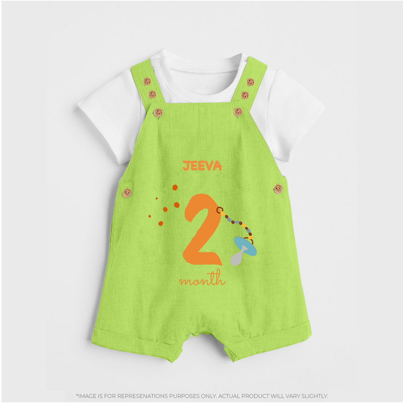 Celebrate Your Baby's Second Month With Our Uniquely Customized Baby Dungaree Set, Designed For Precious Moments - GREEN - 0 - 5 Months Old (Chest 18")