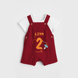 Celebrate The 2nd Month Birthday Custom Dungaree, Personalized with your Baby's name - RED - 0 - 5 Months Old (Chest 17")