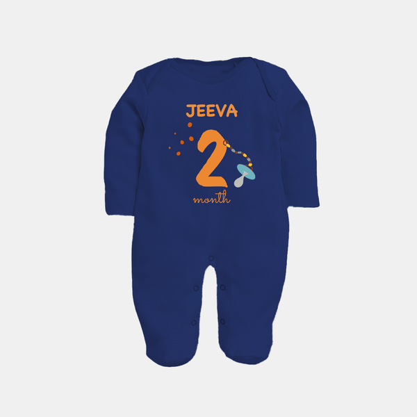 2 Month Old Baby Clothing | Custom Full Sleeve Bodysuit/ Sleep Suit/ Jumpsuit Design | Ideal for Gifting - NAVY BLUE - New Born (Chest 7.5")