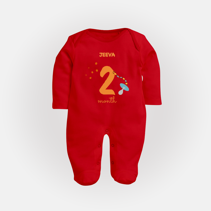 Celebrate Your Baby's Second Month With Our Uniquely Customized Baby Sleep Suit, Designed For Precious Moments - RED - New Born (Chest 7.5")