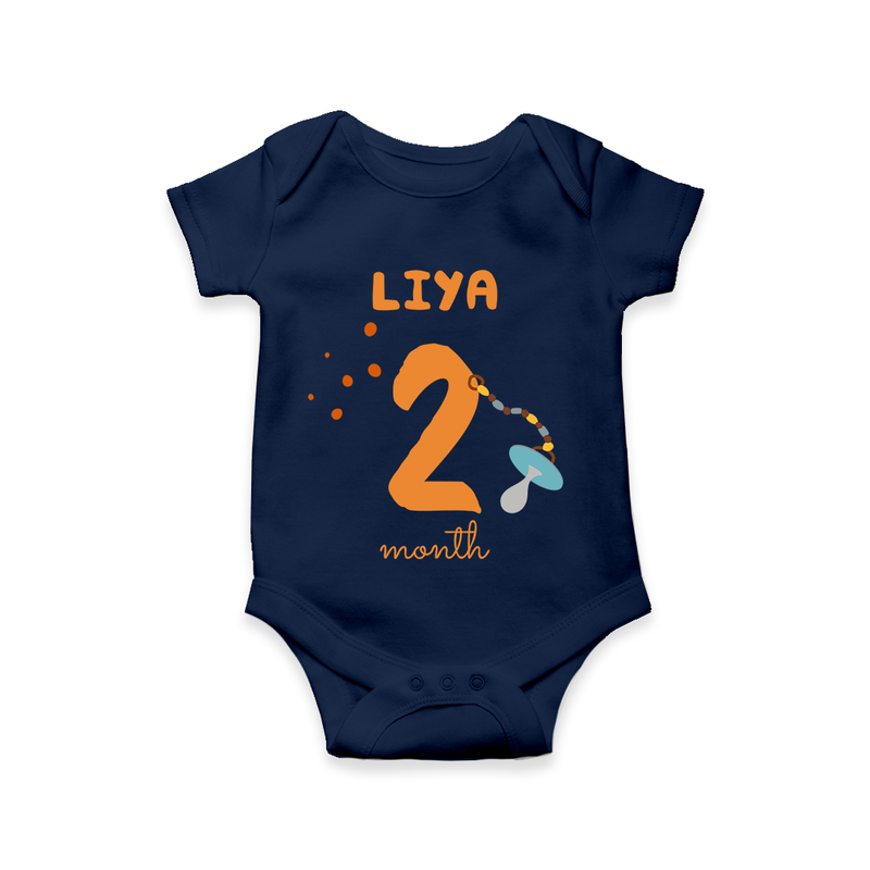Celebrate The 2nd Month Birthday Custom Romper, Personalized with your Baby's name - NAVY BLUE - 0 - 3 Months Old (Chest 16")
