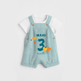 Celebrate The 3rd Month Birthday Custom Dungaree, Personalized with your Baby's name - ARCTIC BLUE - 0 - 5 Months Old (Chest 17")