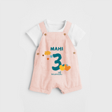 Celebrate The 3rd Month Birthday Custom Dungaree, Personalized with your Baby's name - PEACH - 0 - 5 Months Old (Chest 17")