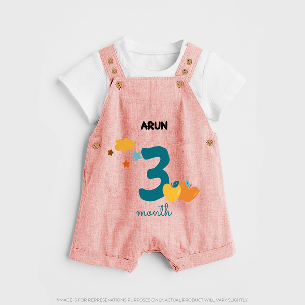 Celebrate Your Baby's Third Month With Our Uniquely Customized Baby Dungaree Set, Designed For Precious Moments - PEACH - 0 - 5 Months Old (Chest 18")