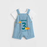 Celebrate The 3rd Month Birthday Custom Dungaree, Personalized with your Baby's name - SKY BLUE - 0 - 5 Months Old (Chest 17")