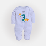 Celebrate Your Baby's Third Month With Our Uniquely Customized Baby Sleep Suit, Designed For Precious Moments - BABY BLUE - New Born (Chest 7.5")